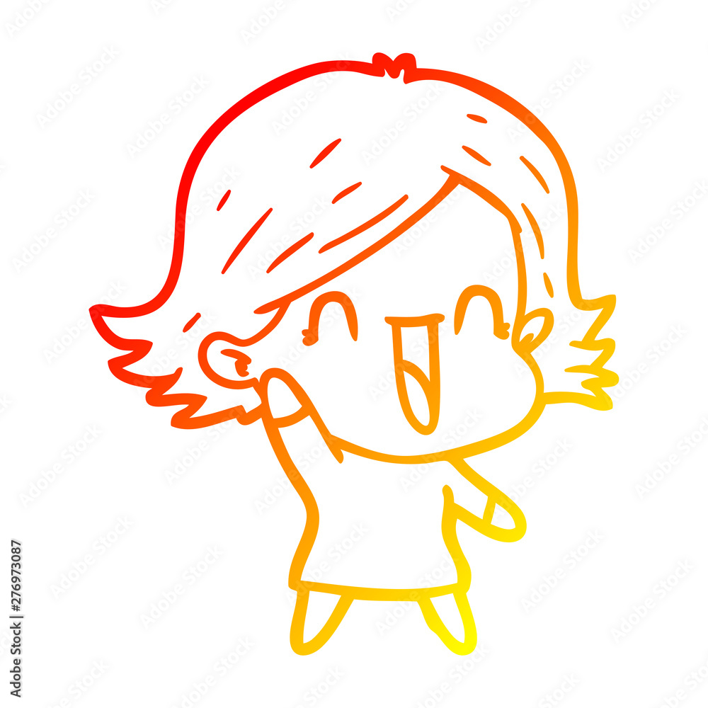 warm gradient line drawing cartoon happy woman warm gradient line drawing cartoon happy woman