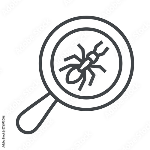 Line icon ant and magnifying glass