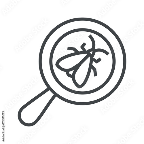 Line icon insect under magnifying glass