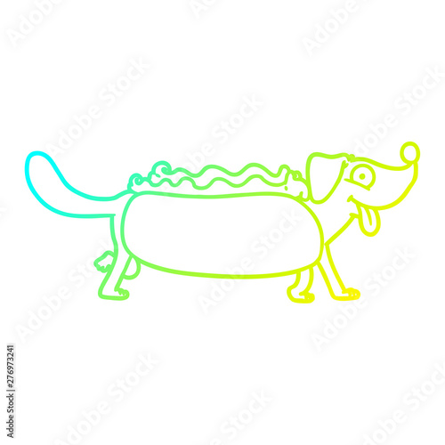 cold gradient line drawing cartoon hotdog