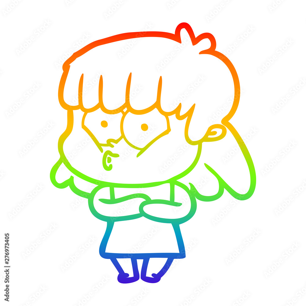 rainbow gradient line drawing cartoon whistling girl rainbow gradient line drawing cartoon whistling girl