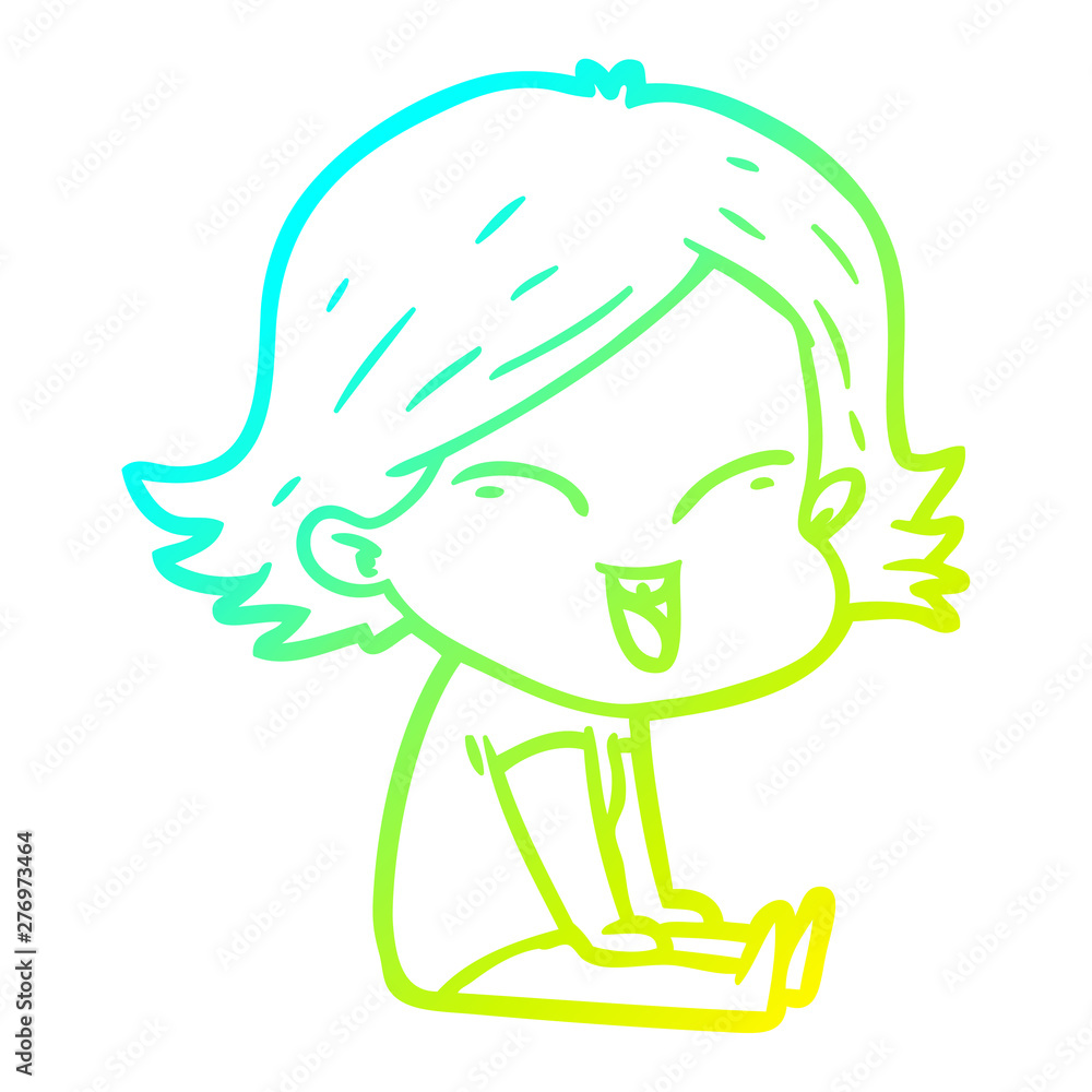 cold gradient line drawing happy cartoon girl cold gradient line drawing happy cartoon girl