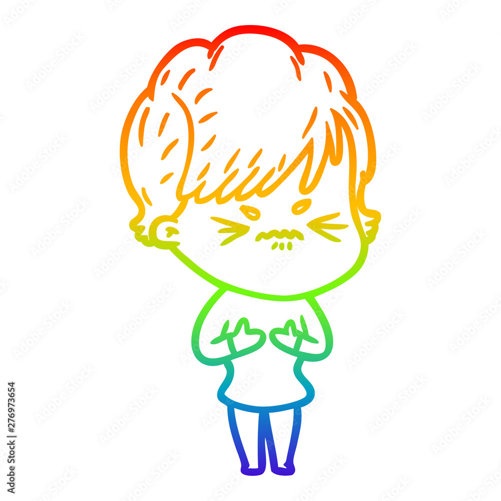 rainbow gradient line drawing cartoon frustrated woman rainbow gradient line drawing cartoon frustrated woman