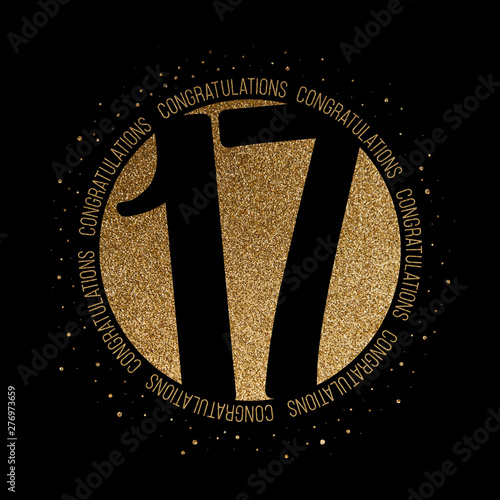Congratulations number 17 birthday anniversary glitter circle design