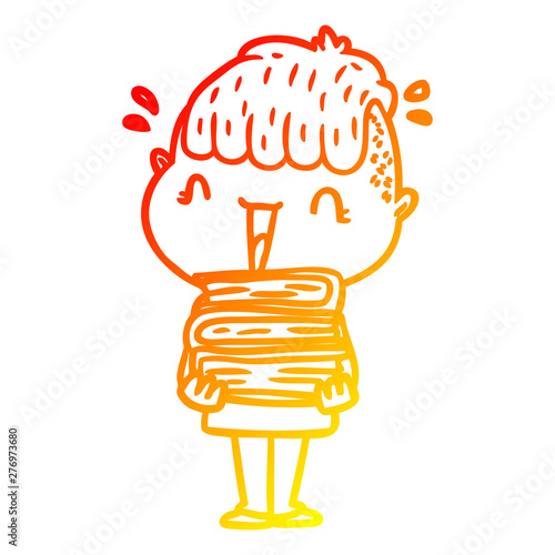 warm gradient line drawing cartoon happy boy surprised