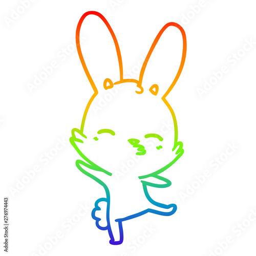 rainbow gradient line drawing curious bunny cartoon