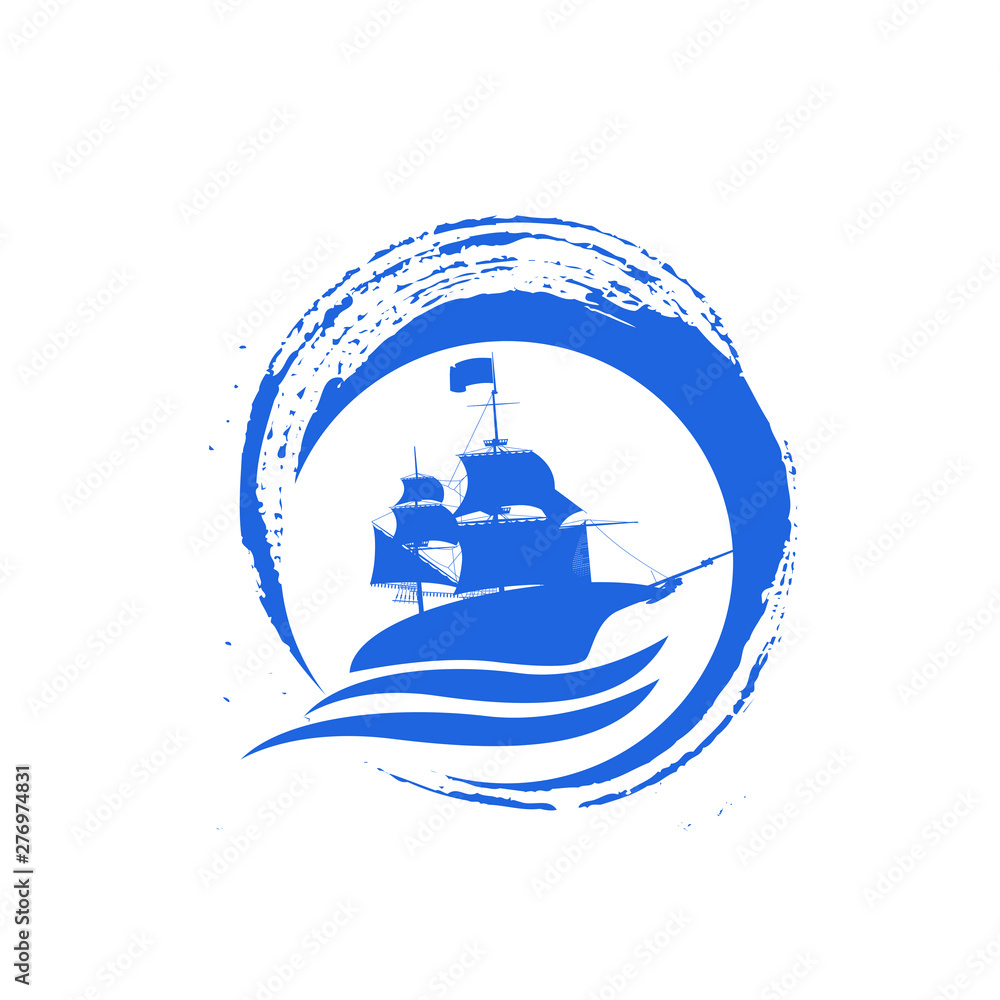 cruiser blue water wind in the sea logo and icon