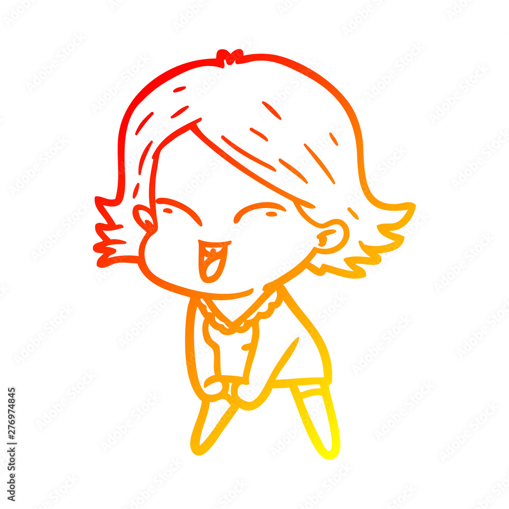 warm gradient line drawing happy cartoon girl warm gradient line drawing happy cartoon girl