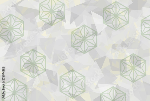 はがきサイズ比率の麻の葉ランダム散らし背景素材(グレーセロハン風背景)横用