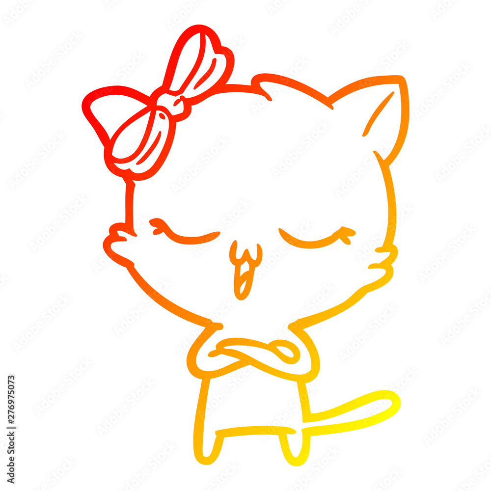 Obraz premium warm gradient line drawing cartoon cat with bow on head