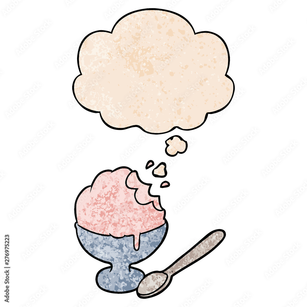 cartoon ice cream dessert and thought bubble in grunge texture pattern style cartoon ice cream dessert and thought bubble in grunge texture pattern style