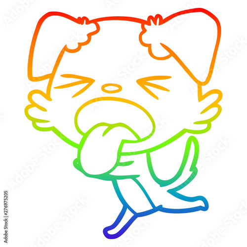 rainbow gradient line drawing cartoon panting dog