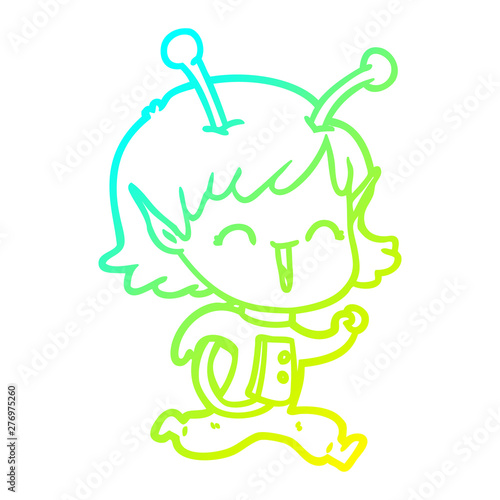 cold gradient line drawing cartoon alien girl laughing © lineartestpilot