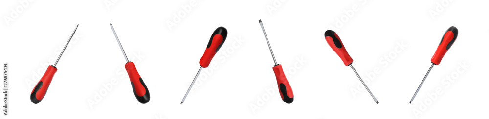 Set of screwdrivers on white background. Construction tools Set of screwdrivers on white background. Construction tools