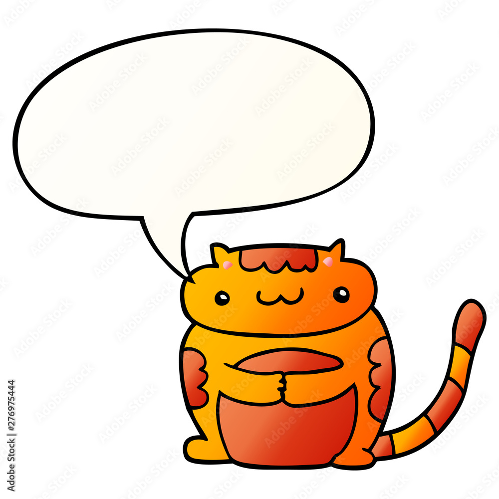 cute cartoon cat and speech bubble in smooth gradient style cute cartoon cat and speech bubble in smooth gradient style