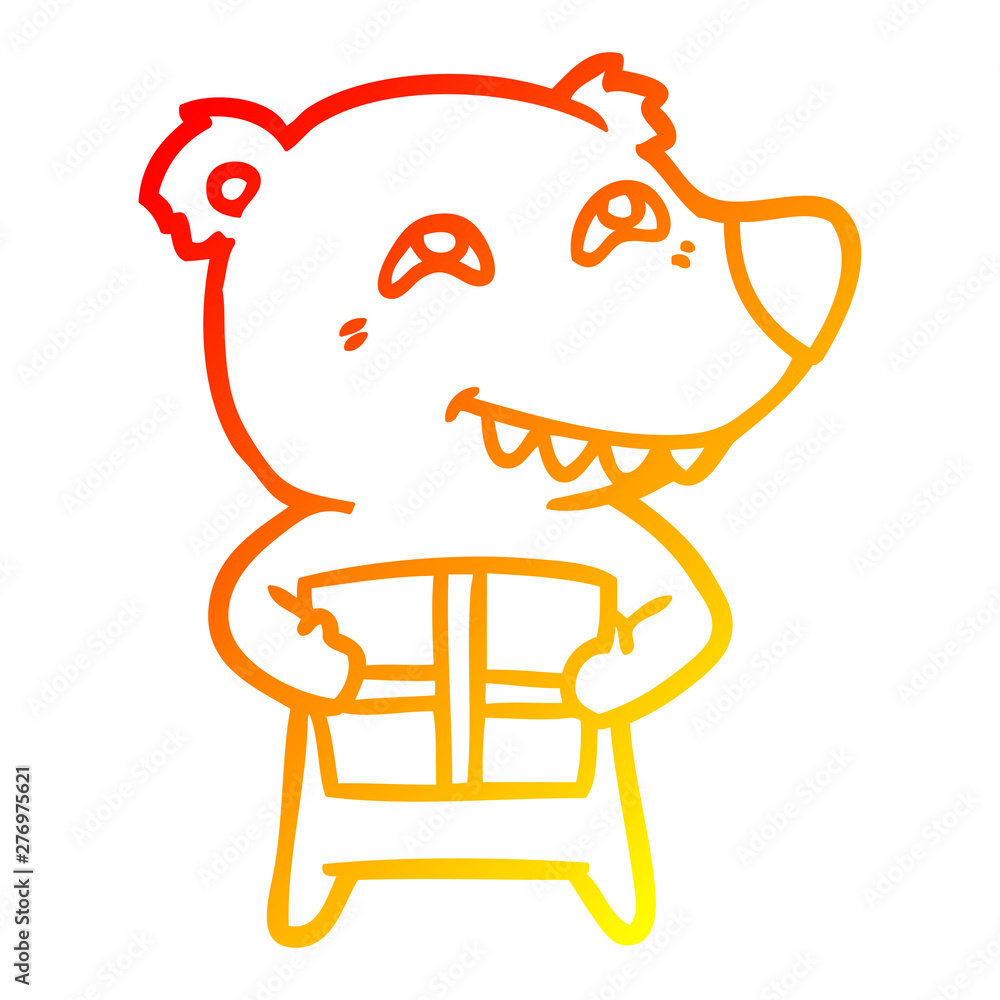 warm gradient line drawing cartoon bear with present warm gradient line drawing cartoon bear with present
