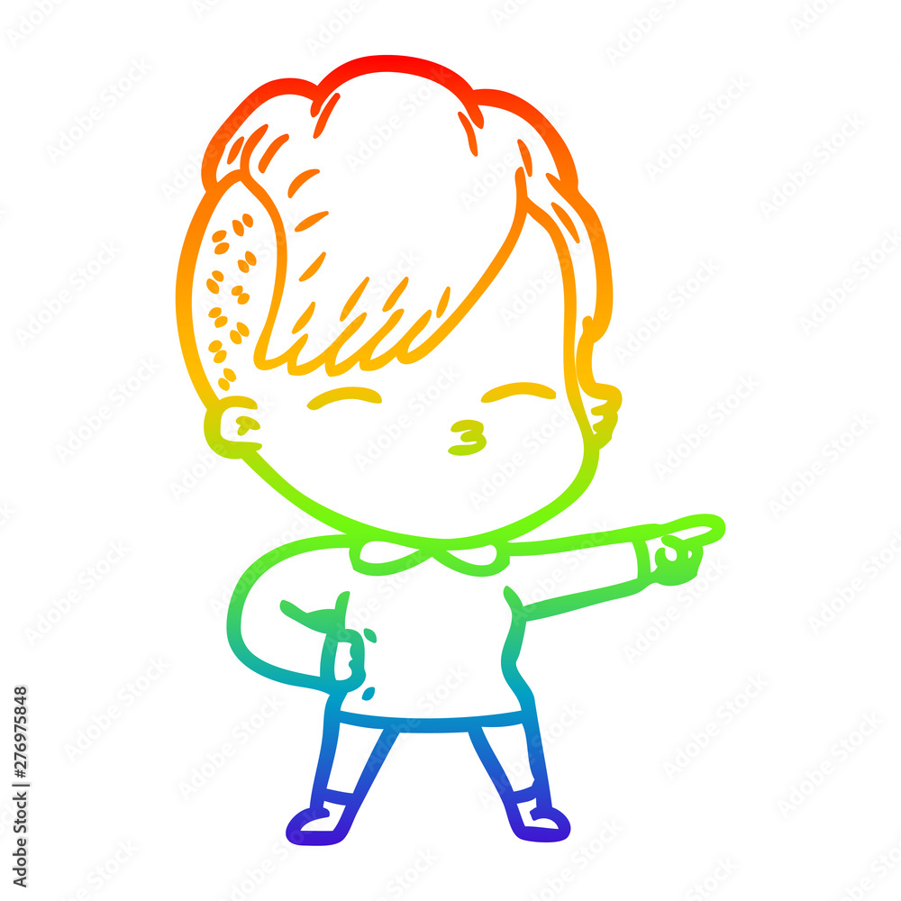 rainbow gradient line drawing cartoon squinting girl rainbow gradient line drawing cartoon squinting girl