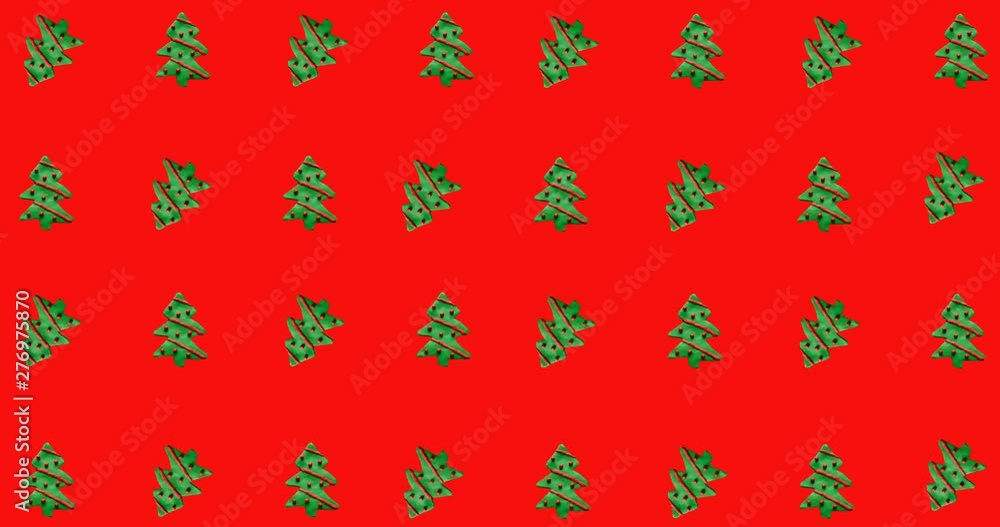 4k Loopable Video. Pattern with Clay Christmas tree against Red Background 4k Loopable Video. Pattern with Clay Christmas tree against Red Background