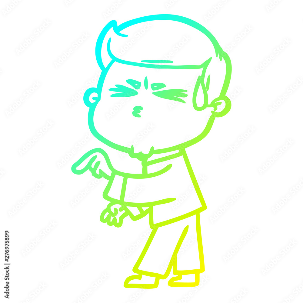 cold gradient line drawing cartoon man sweating