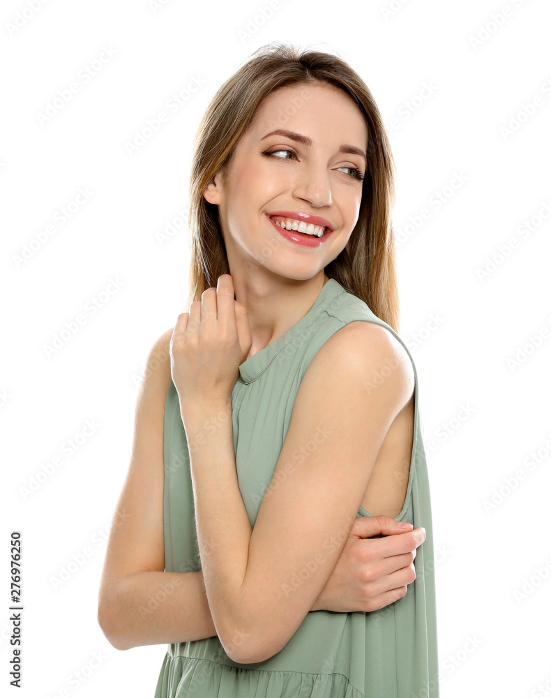 Portrait of young woman with beautiful face on white background Portrait of young woman with beautiful face on white background
