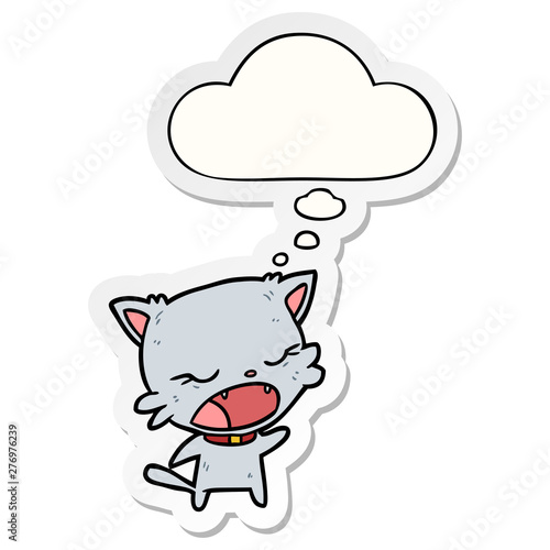 cartoon cat talking and thought bubble as a printed sticker