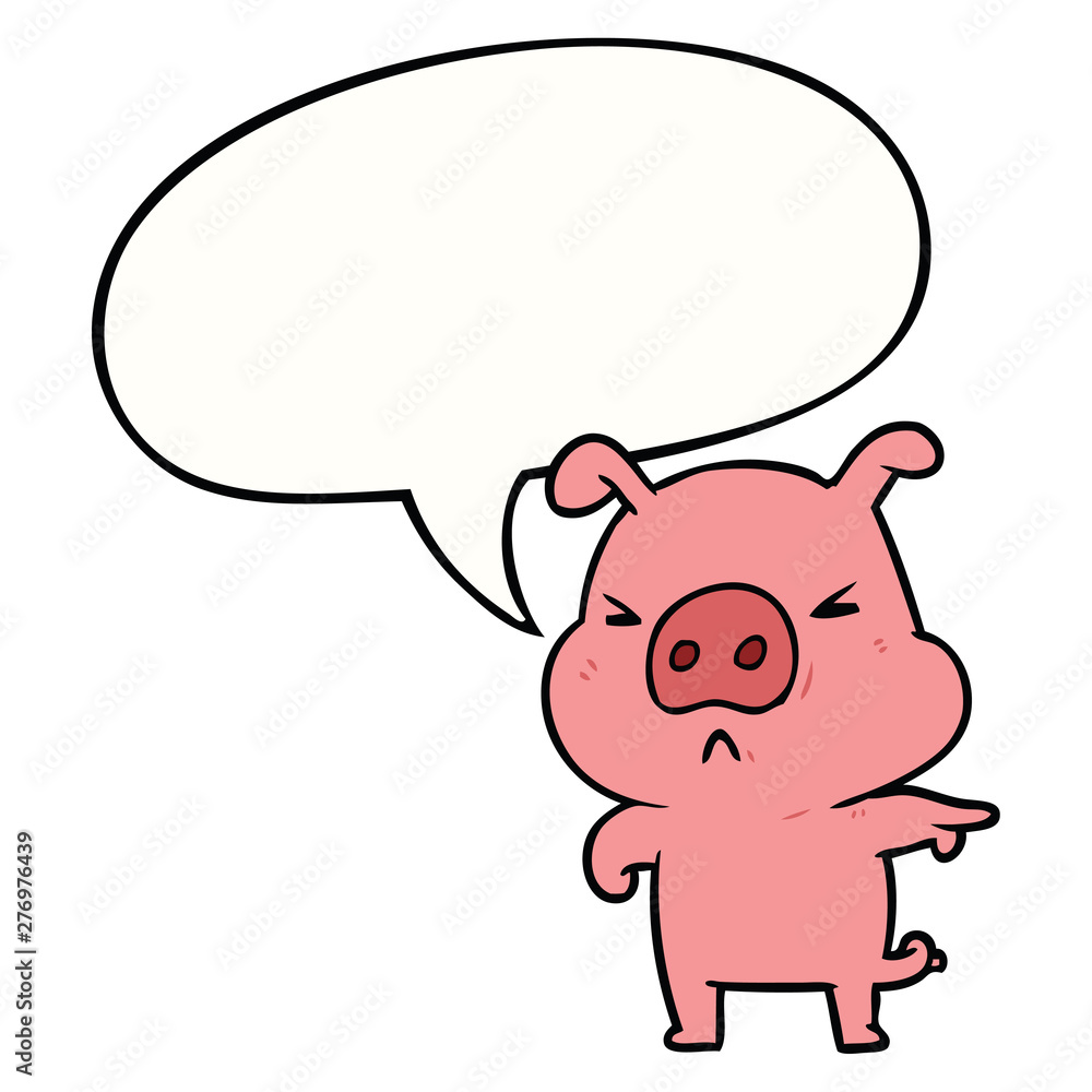 cartoon angry pig pointing and speech bubble cartoon angry pig pointing and speech bubble