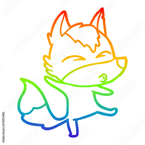 rainbow gradient line drawing cartoon wolf pouting