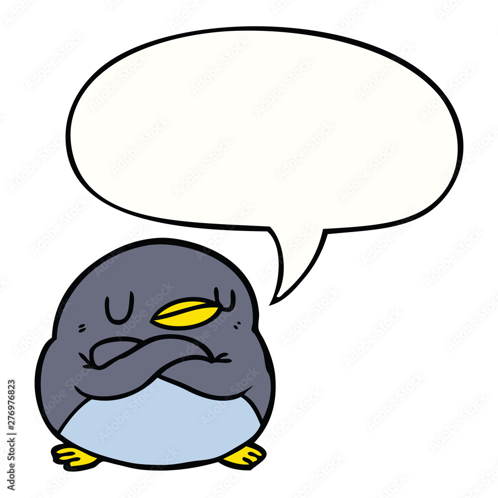 cartoon penguin and crossed arms and speech bubble cartoon penguin and crossed arms and speech bubble