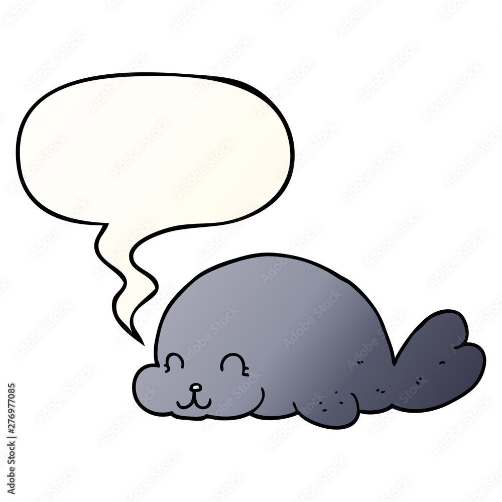 cute cartoon seal and speech bubble in smooth gradient style cute cartoon seal and speech bubble in smooth gradient style