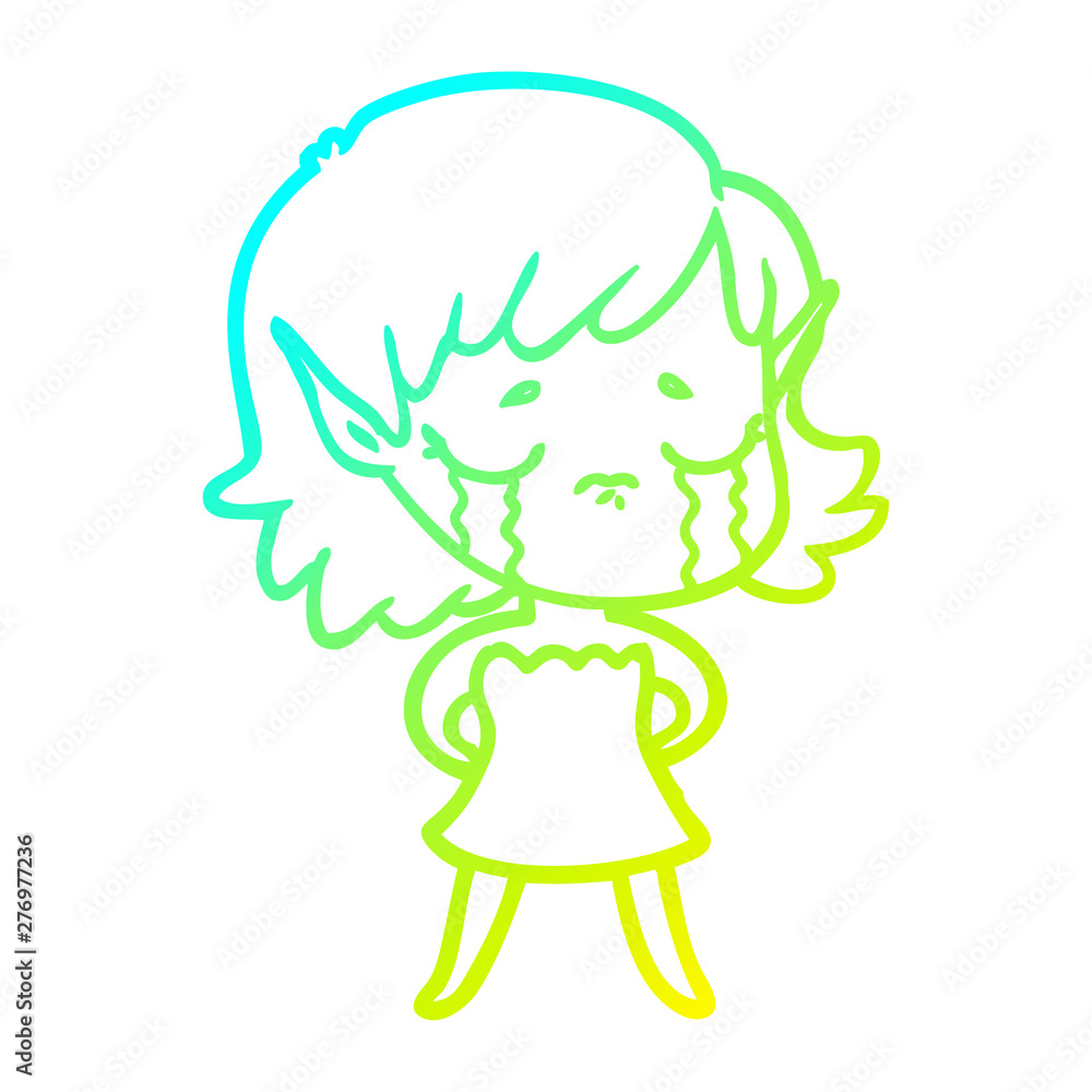 cold gradient line drawing crying cartoon elf girl cold gradient line drawing crying cartoon elf girl