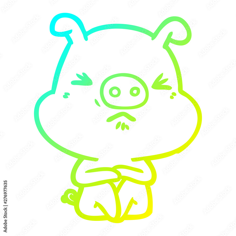cold gradient line drawing cartoon angry pig sat waiting cold gradient line drawing cartoon angry pig sat waiting