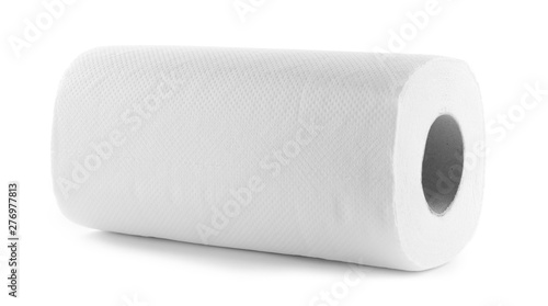 Roll of paper towels on white background