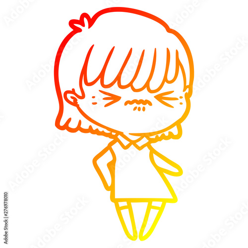 warm gradient line drawing annoyed cartoon girl