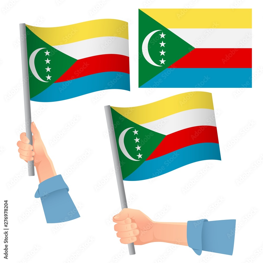 Comoros flag in hand set Comoros flag in hand set