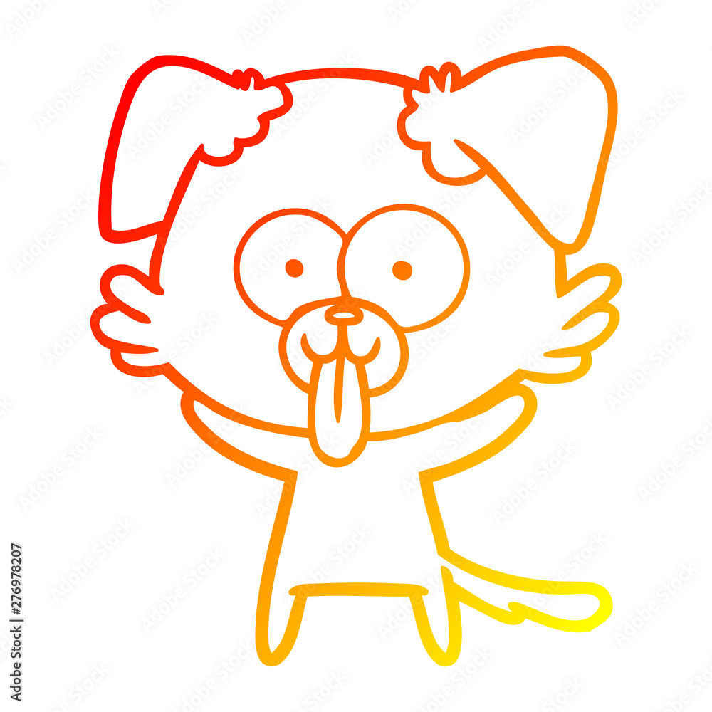 Obraz premium warm gradient line drawing cartoon dog with tongue sticking out