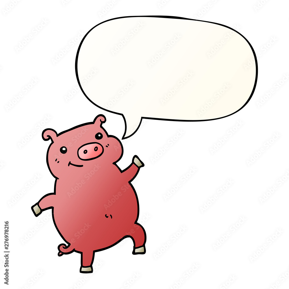 cartoon dancing pig and speech bubble in smooth gradient style cartoon dancing pig and speech bubble in smooth gradient style