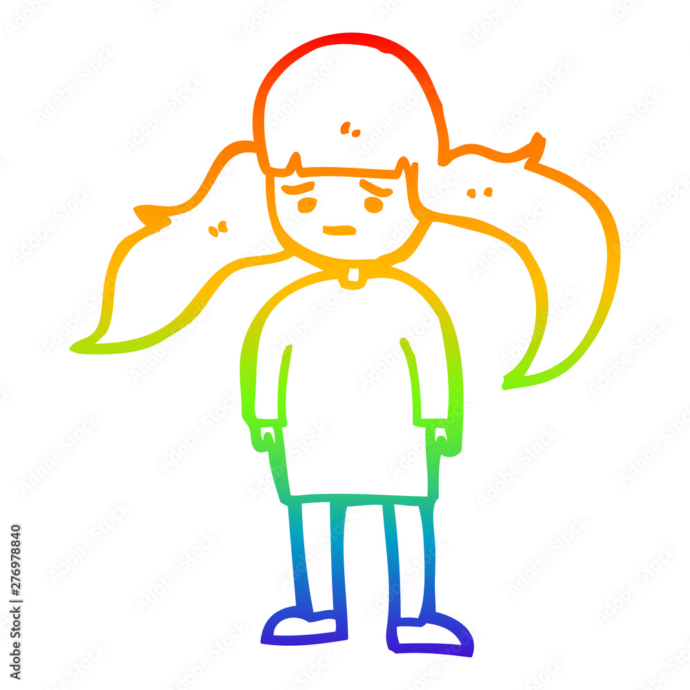 rainbow gradient line drawing cartoon girl with long hair rainbow gradient line drawing cartoon girl with long hair