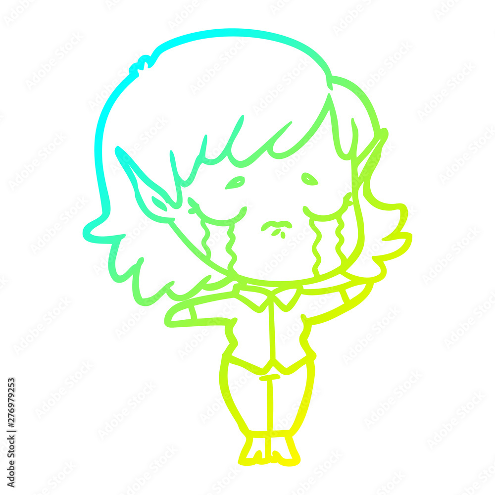 cold gradient line drawing cartoon crying elf girl cold gradient line drawing cartoon crying elf girl