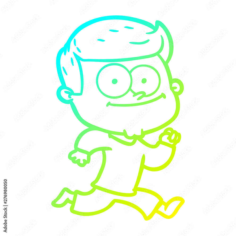 cold gradient line drawing cartoon happy man