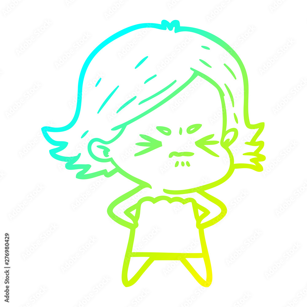 cold gradient line drawing cartoon angry girl cold gradient line drawing cartoon angry girl