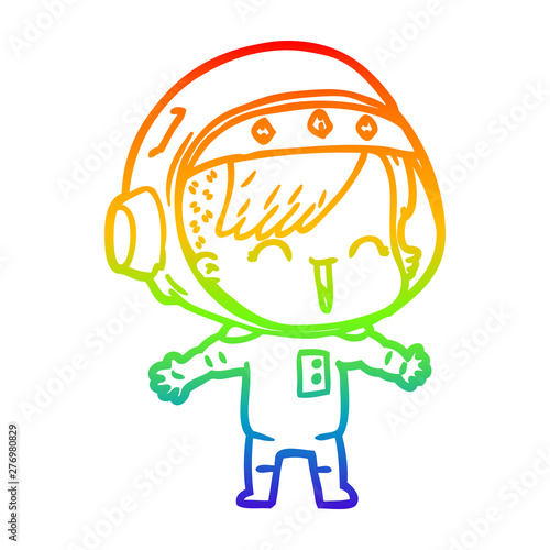 rainbow gradient line drawing cartoon laughing astronaut girl