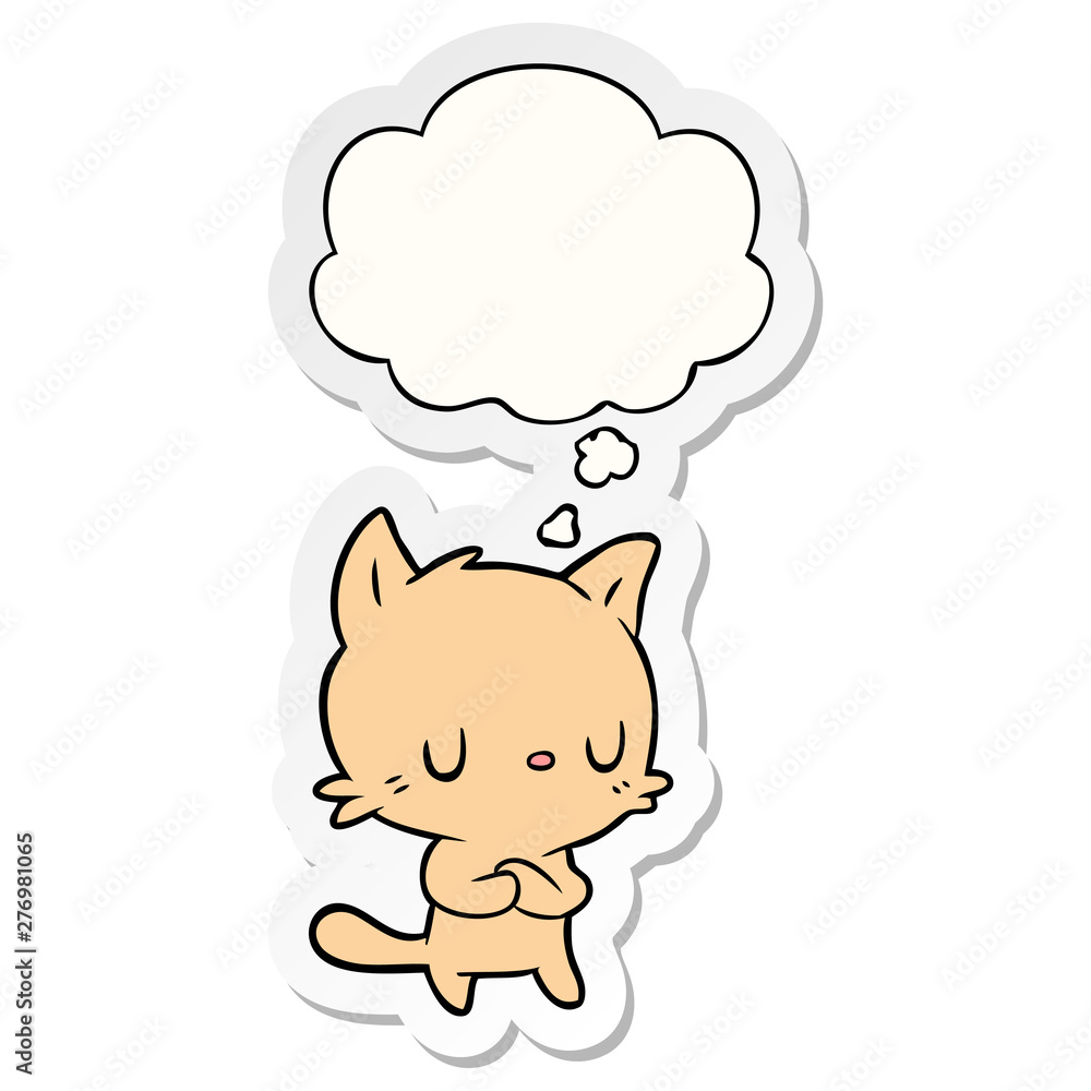 cartoon cat and thought bubble as a printed sticker cartoon cat and thought bubble as a printed sticker