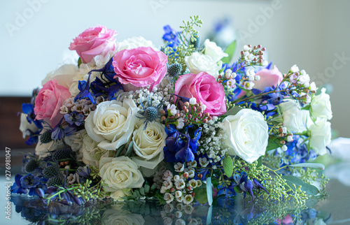 Beautifull Pink, Purple and White Bridal Bouquet close up
