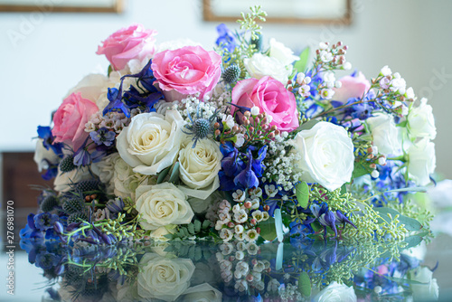 Beautifull Pink, Purple and White Bridal Bouquet close up