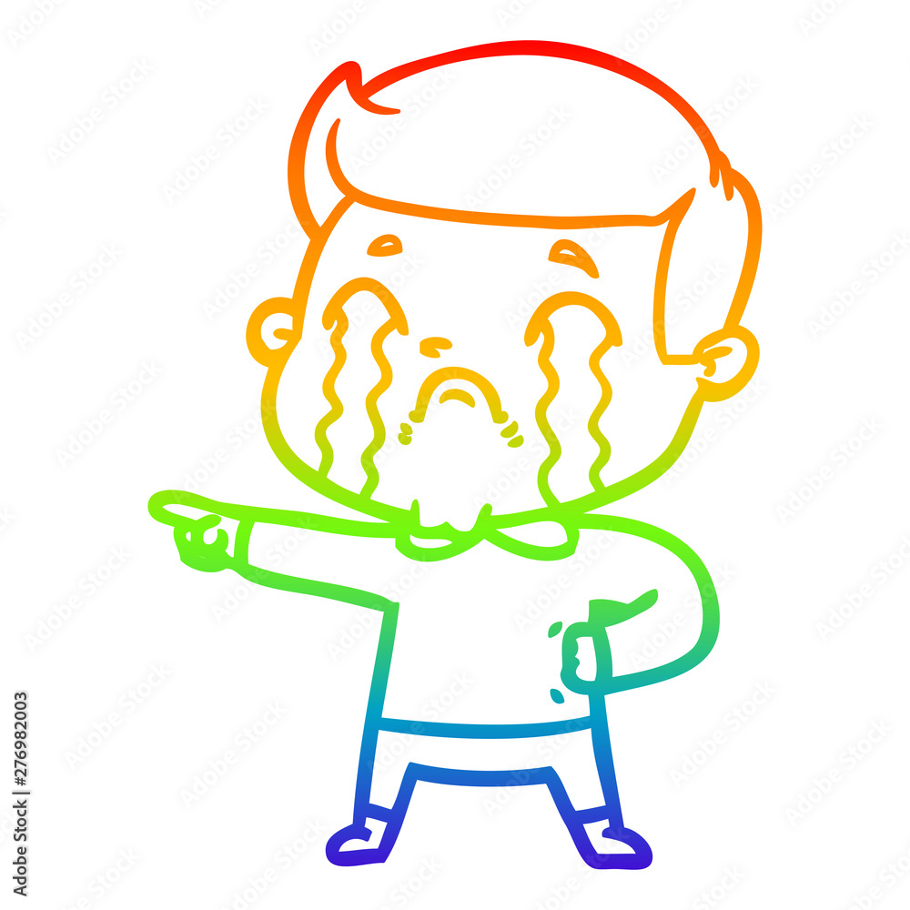 rainbow gradient line drawing cartoon man crying