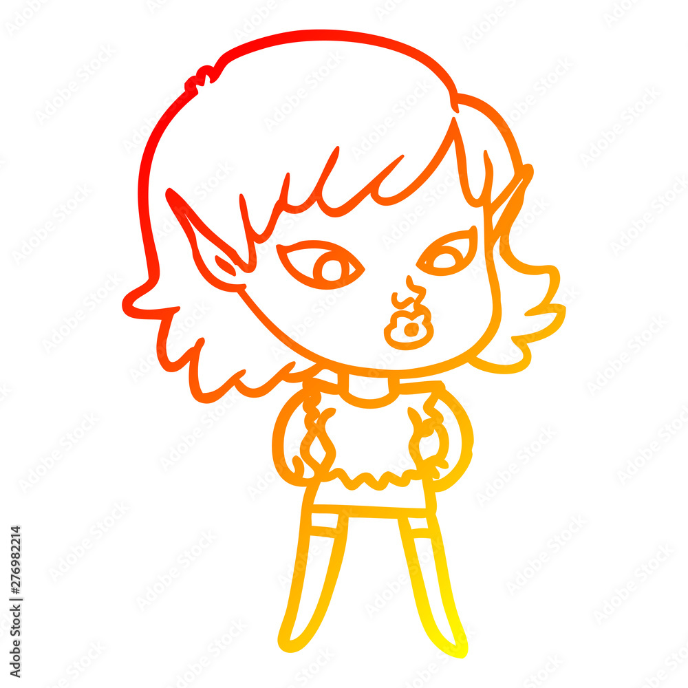 warm gradient line drawing pretty cartoon elf girl warm gradient line drawing pretty cartoon elf girl
