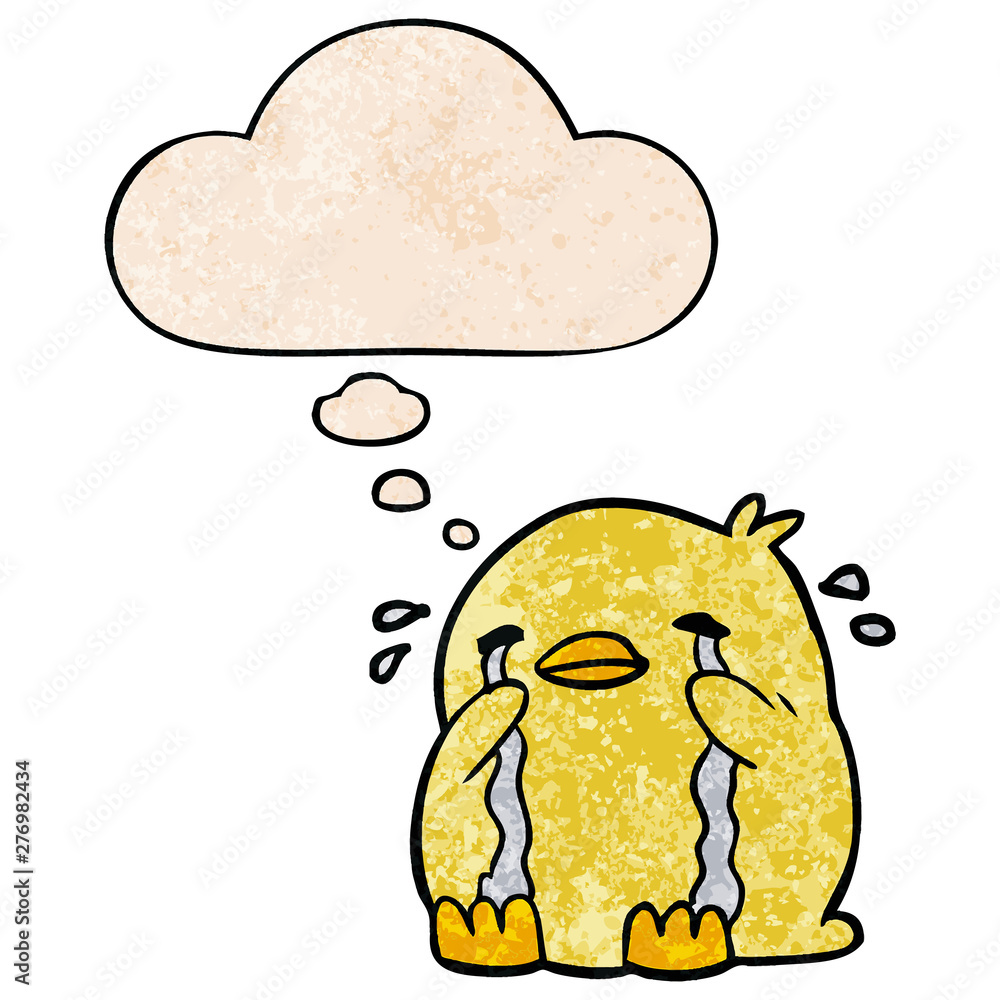 cartoon crying bird and thought bubble in grunge texture pattern style cartoon crying bird and thought bubble in grunge texture pattern style