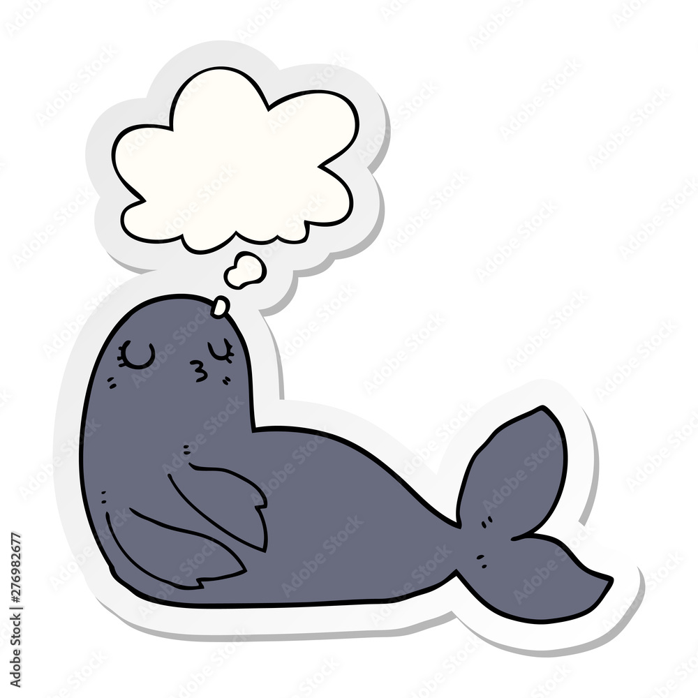 cartoon seal and thought bubble as a printed sticker cartoon seal and thought bubble as a printed sticker