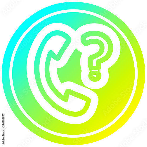 telephone handset with question mark circular in cold gradient spectrum