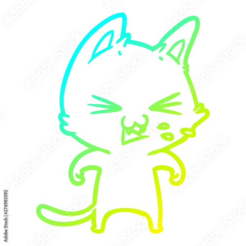 cold gradient line drawing cartoon cat hissing